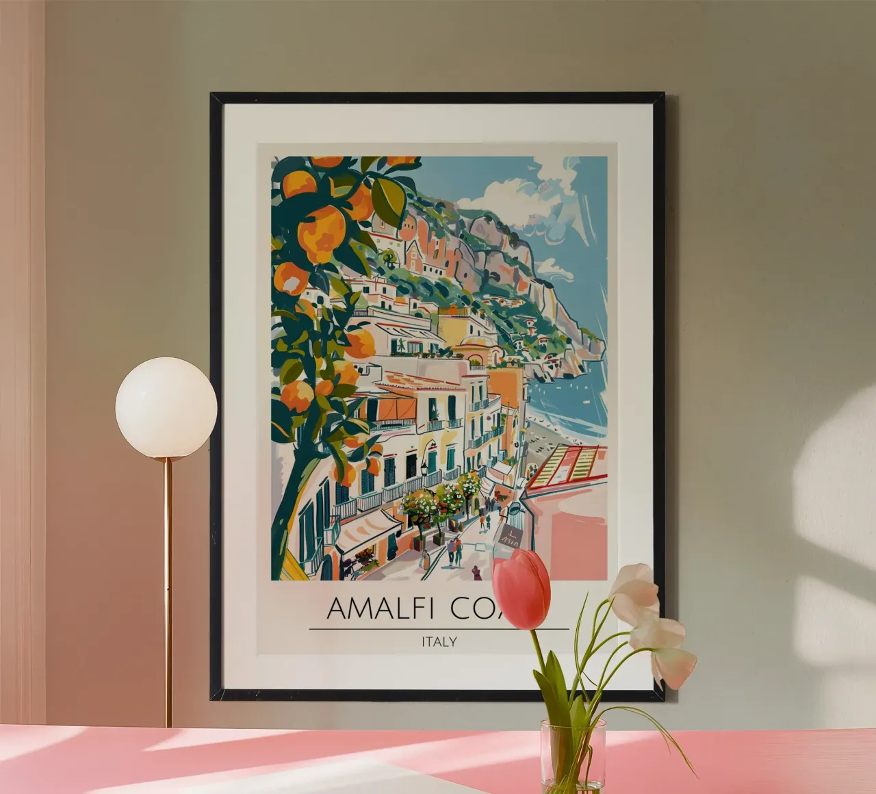 Amalfiküste Zitrone Pop Art Reiseposter Poster mit Kunststoffrahmen von homdeco