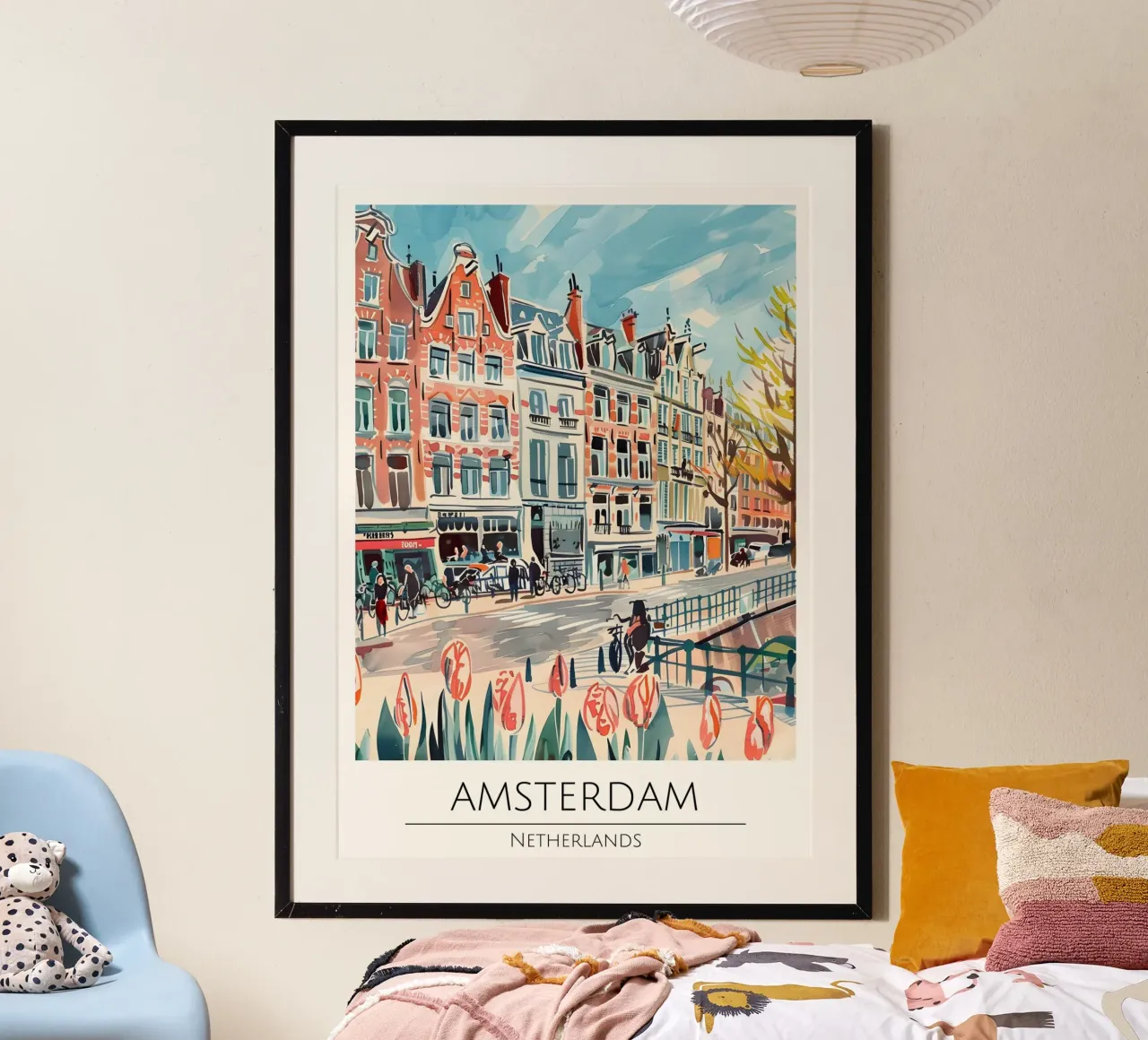 Poster da viaggio Amsterdam Canal Pop Art Tulip poster con telaio in legno da homdeco
