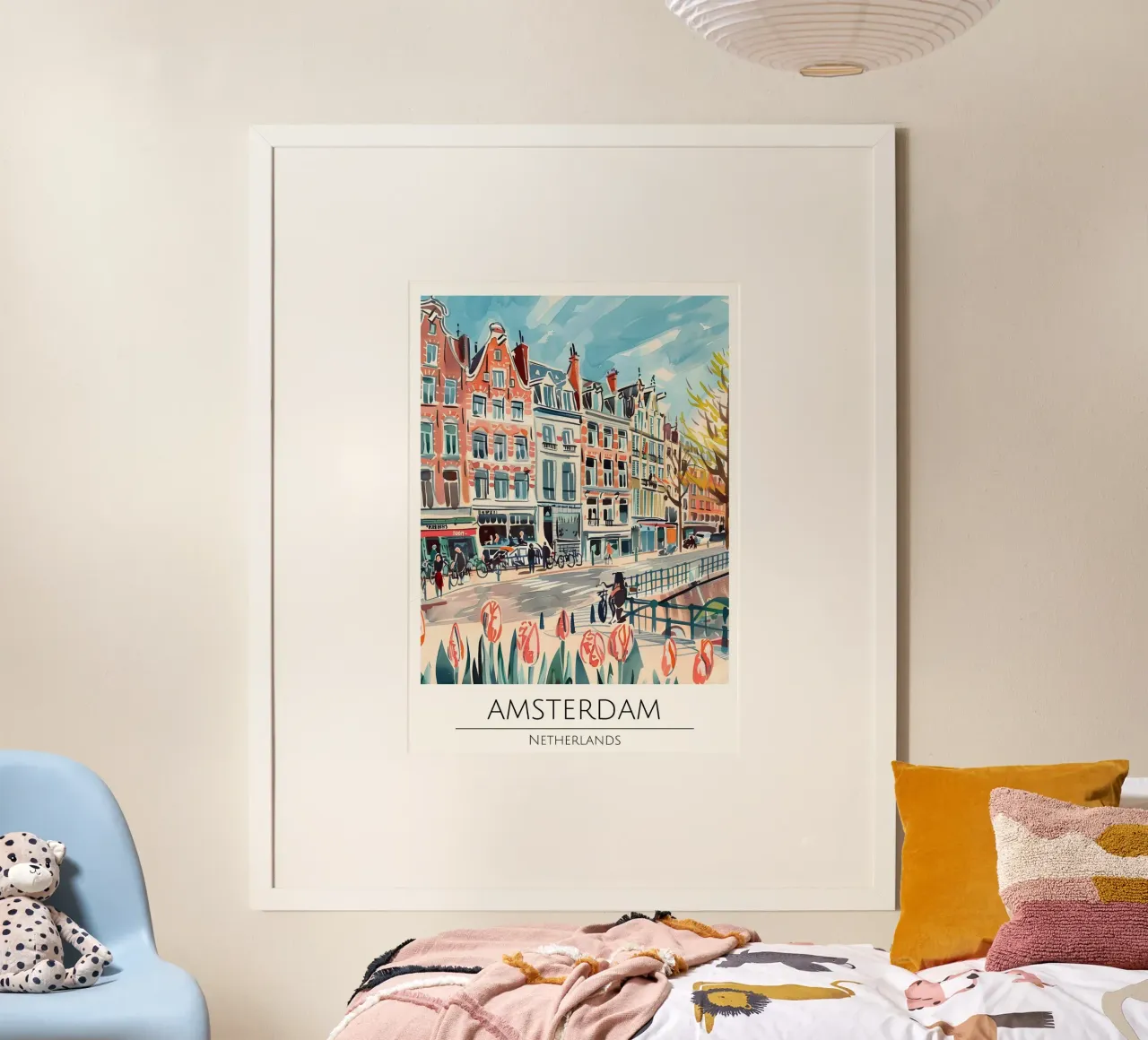 Poster da viaggio Amsterdam Canal Pop Art Tulip poster con telaio in legno da homdeco