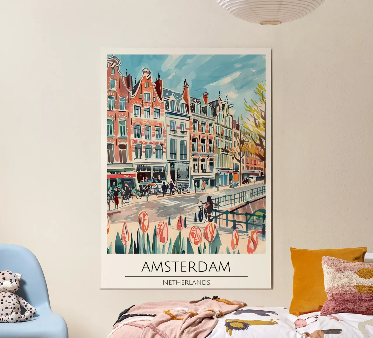 Poster da viaggio Amsterdam Canal Pop Art Tulip poster con telaio in legno da homdeco