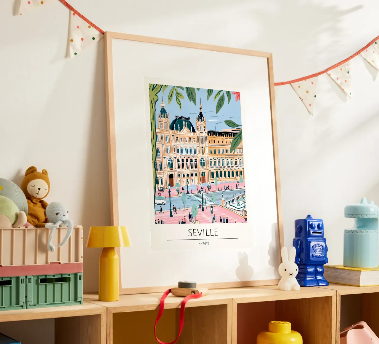 Siviglia Plaza Poster di viaggio Pop Art Spagna poster con telaio in alluminio da homdeco