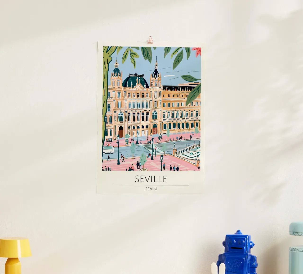 Siviglia Plaza Poster di viaggio Pop Art Spagna poster con telaio in alluminio da homdeco