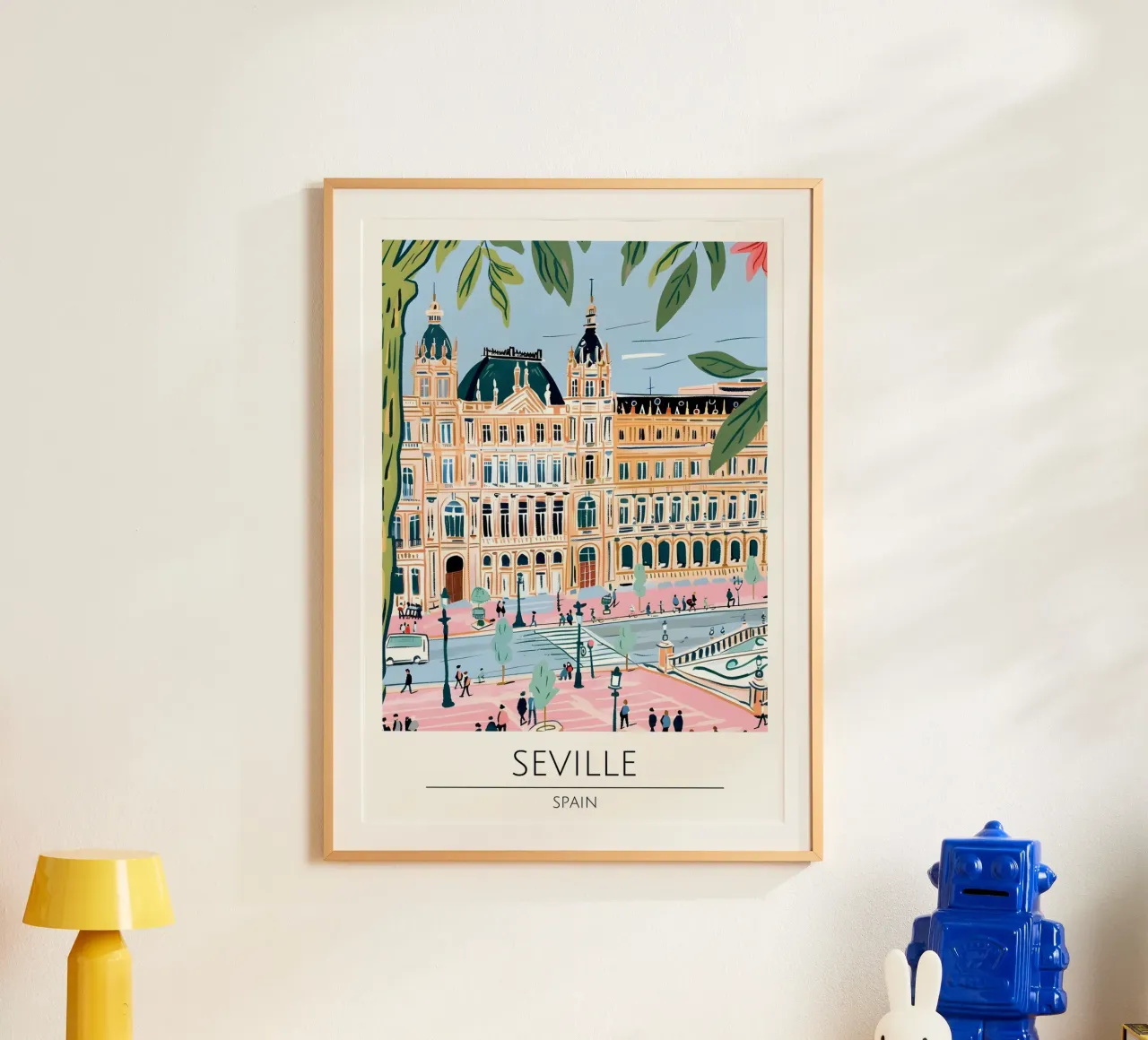 Siviglia Plaza Poster di viaggio Pop Art Spagna poster con telaio in alluminio da homdeco