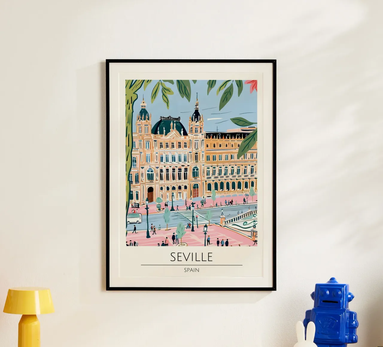 Siviglia Plaza Poster di viaggio Pop Art Spagna poster con telaio in alluminio da homdeco
