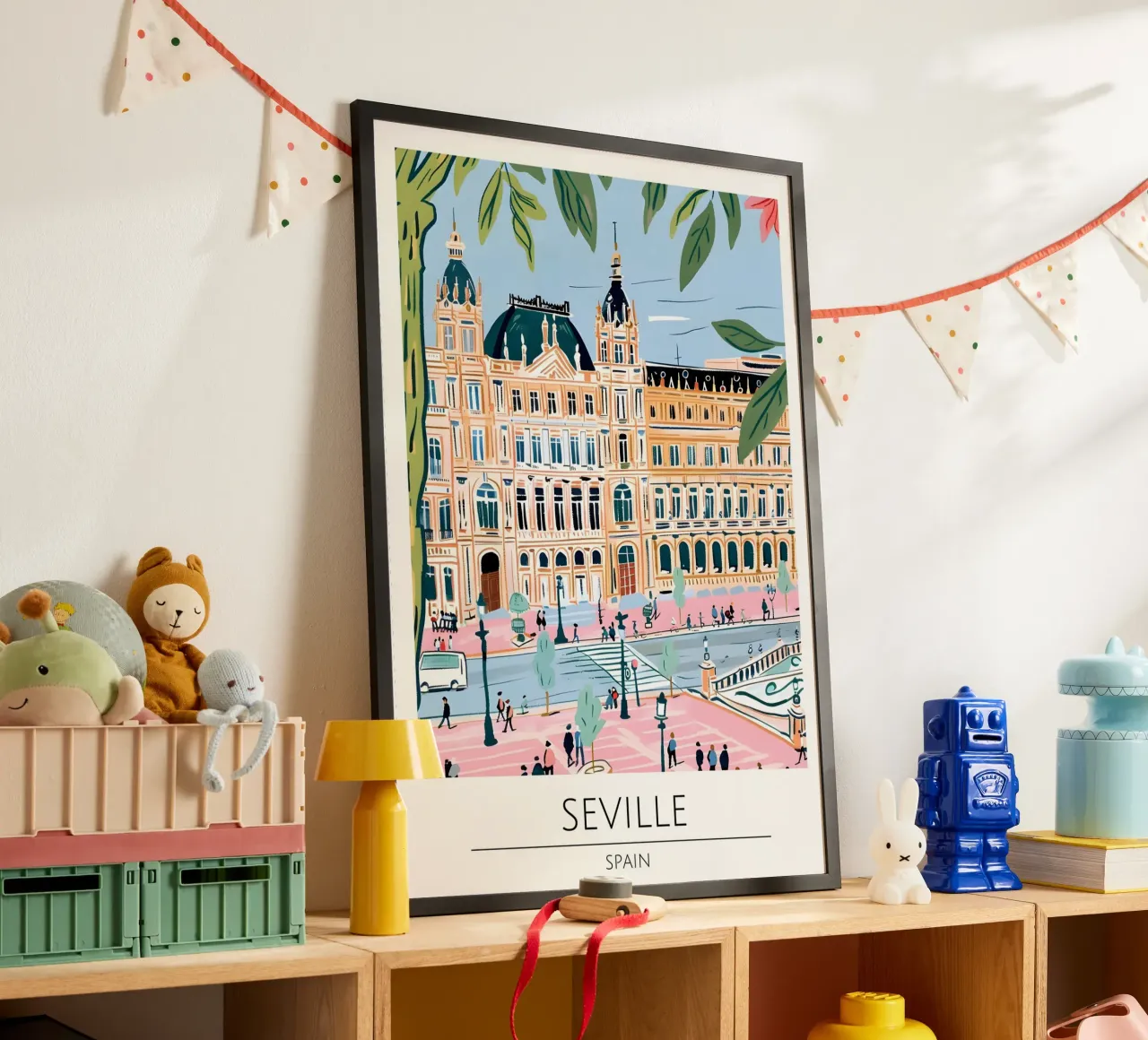 Siviglia Plaza Poster di viaggio Pop Art Spagna poster con telaio in alluminio da homdeco