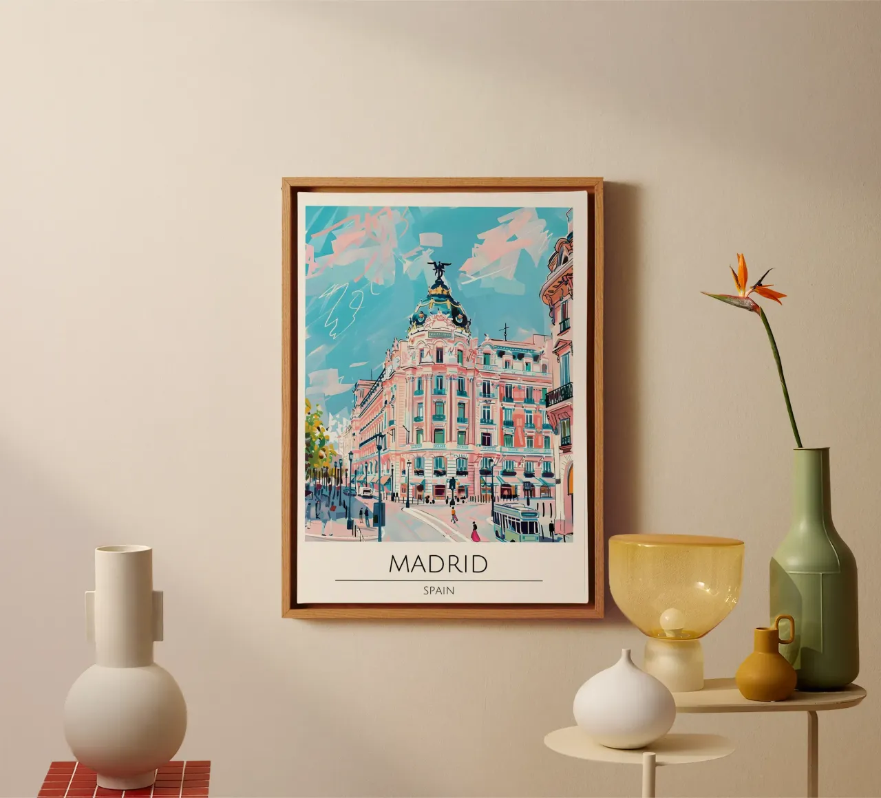 Madrid Metropolis Gebouw Pop Art Stadsgezicht canvas met Baklijst van homdeco