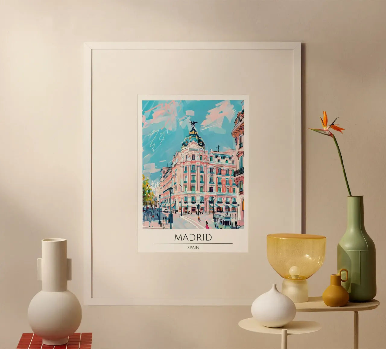 Madrid Metropolis Edificio Pop Art Cityscape poster con telaio in plastica da homdeco