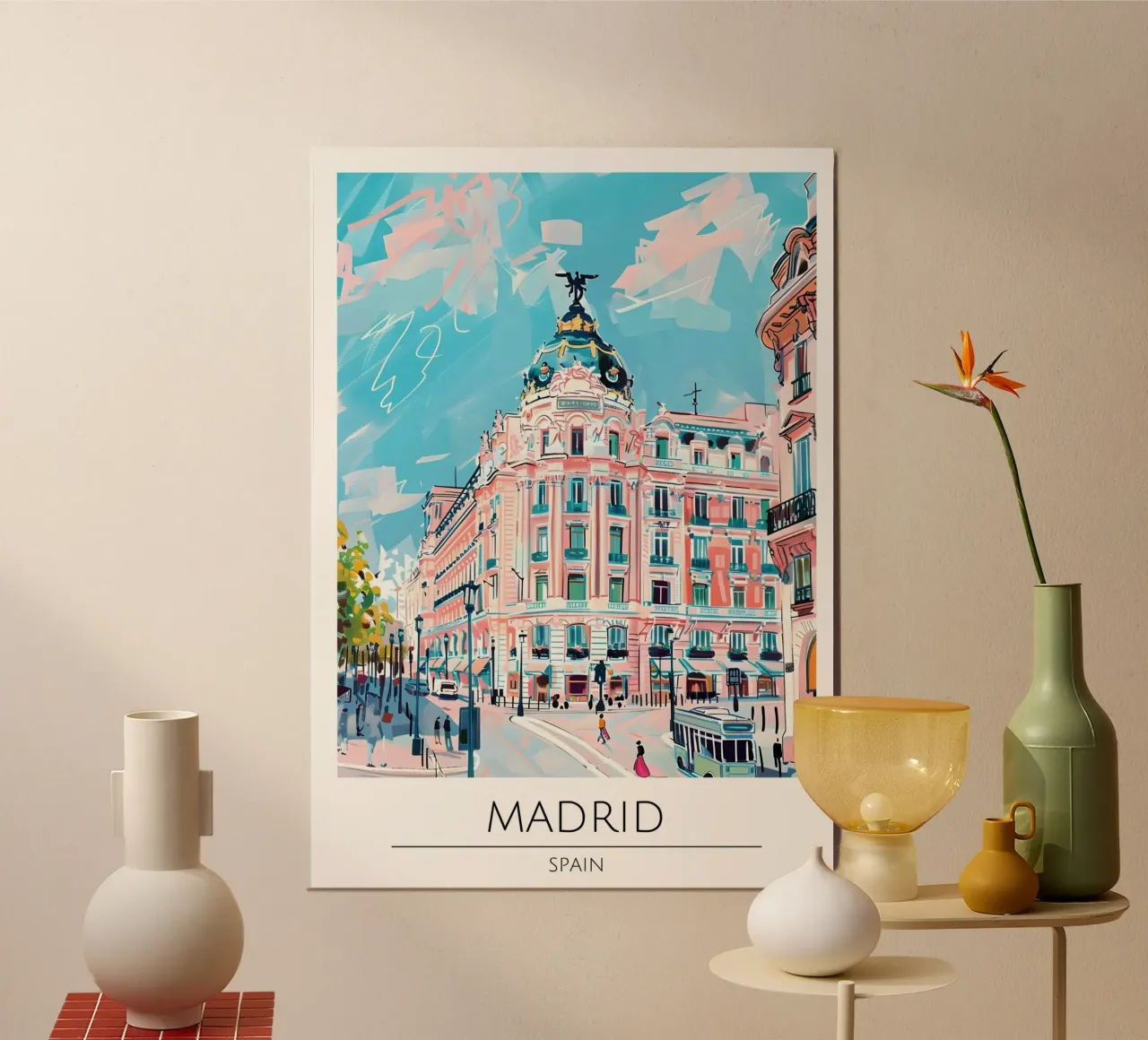 Madrid Metropolis Edificio Pop Art Cityscape poster con telaio in plastica da homdeco