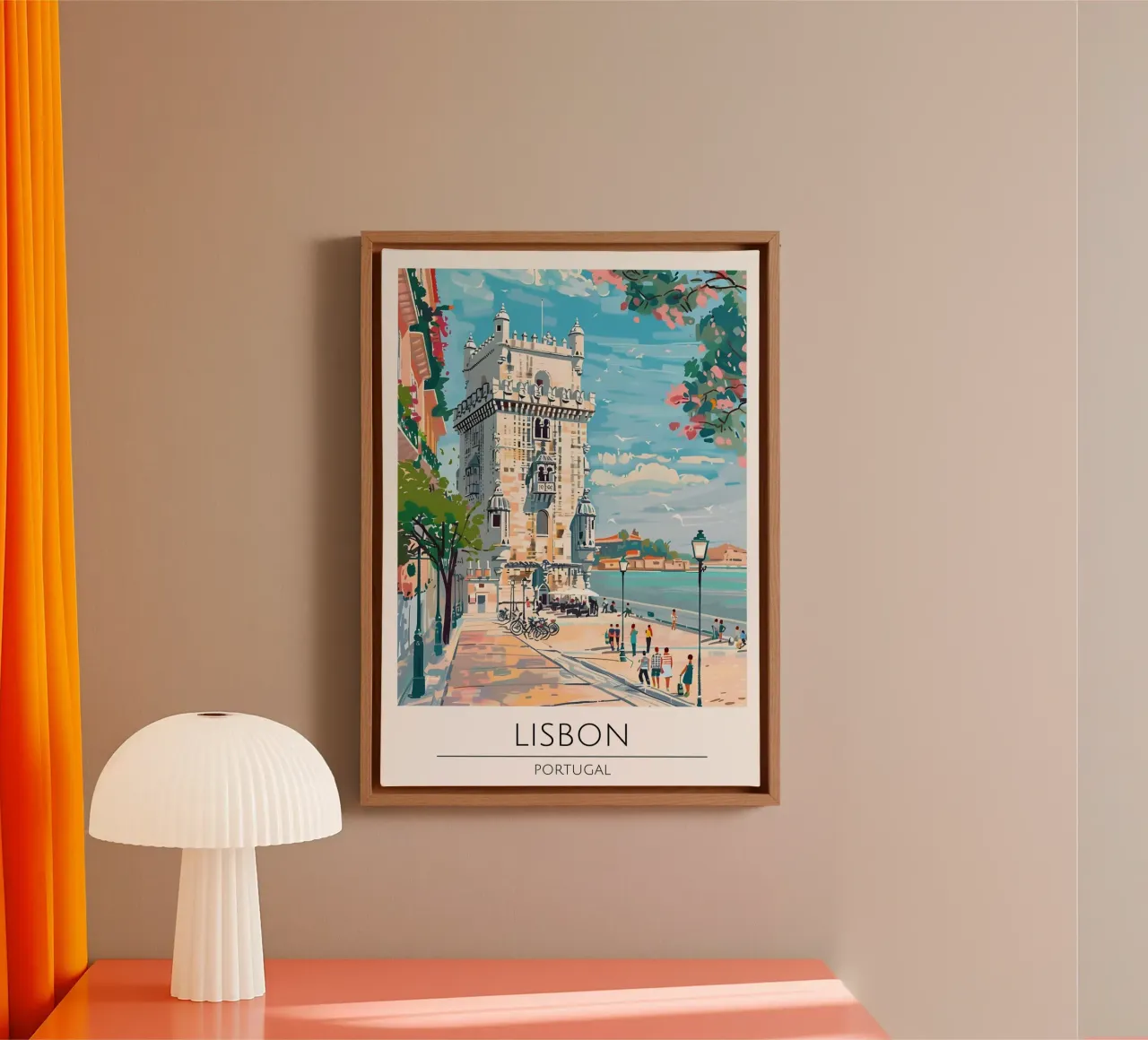 Lisboa Torre de Belém Póster de viaje Pop Art lienzo con Marco flotante de homdeco