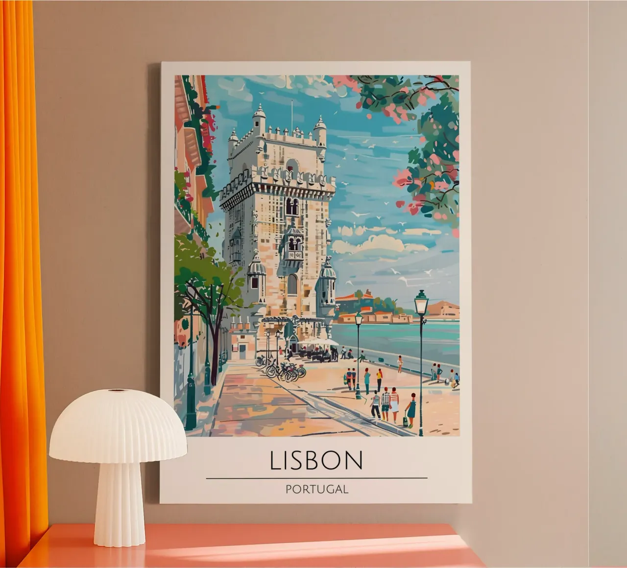 Lisboa Torre de Belém Póster de viaje Pop Art lienzo con Marco flotante de homdeco