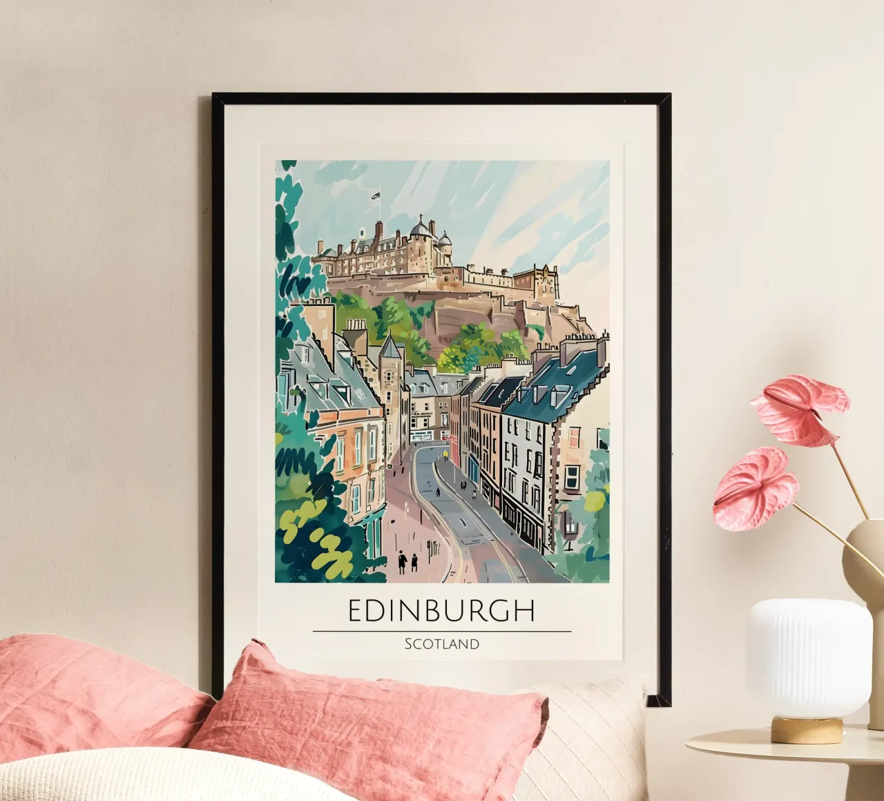 Poster Pop Art Cityscape del Castello di Edimburgo poster con telaio in plastica da homdeco