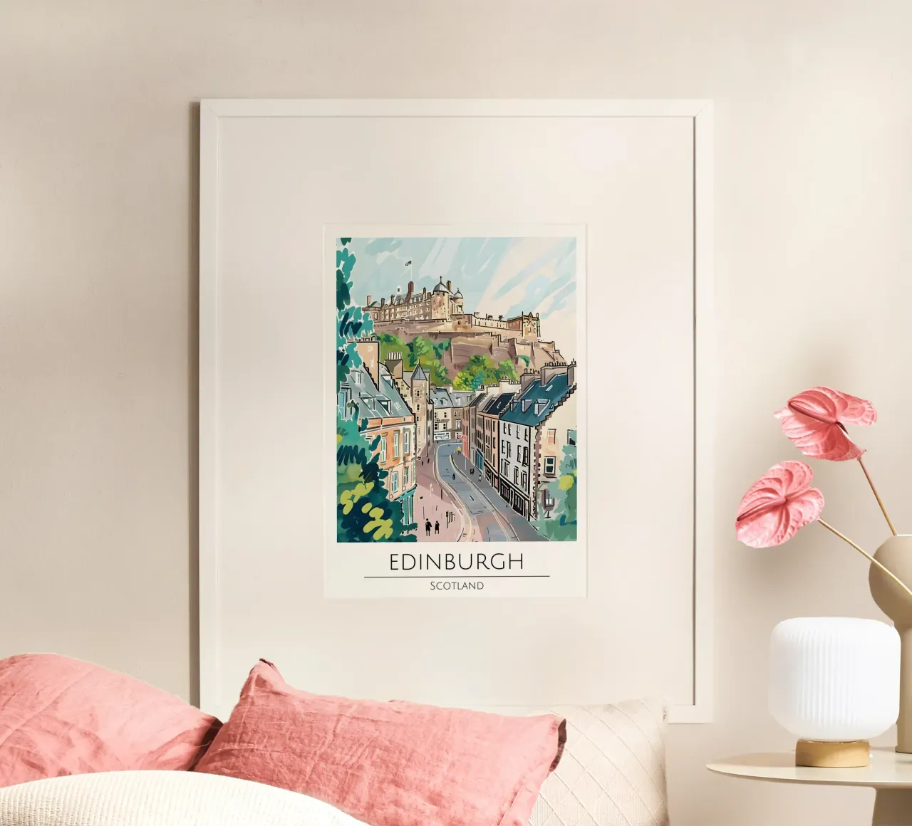 Poster Pop Art Cityscape del Castello di Edimburgo poster con telaio in plastica da homdeco