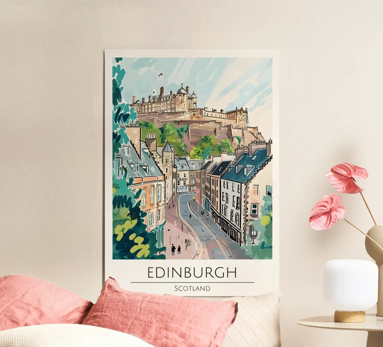 Poster Pop Art Cityscape del Castello di Edimburgo poster con telaio in plastica da homdeco