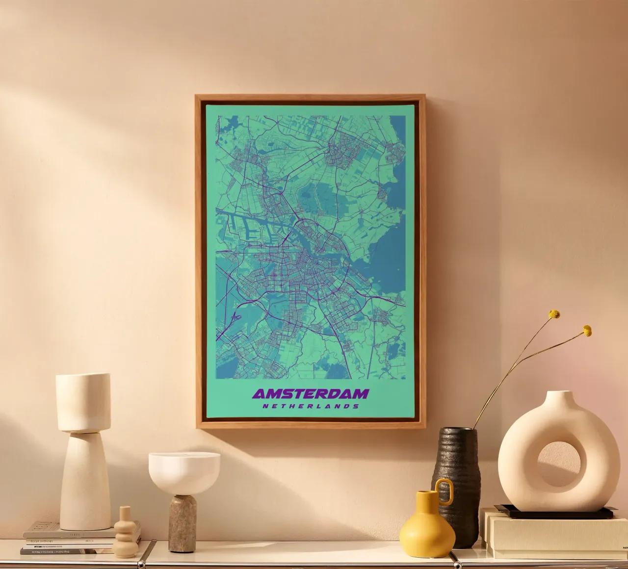 Stedelijk ontwerp: Amsterdam stadsplattegrond poster canvas met Baklijst van CityMapPoster