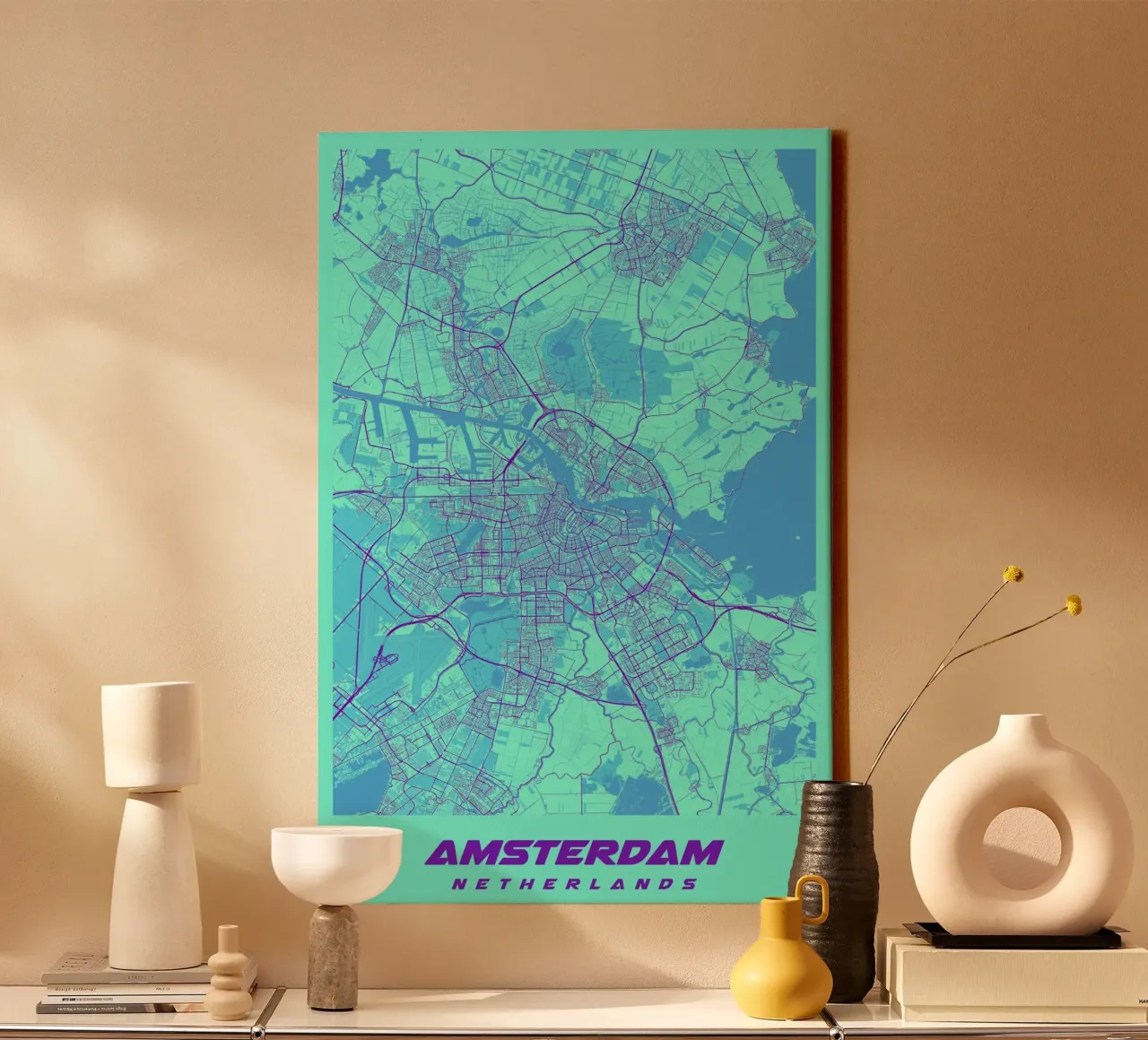 Stedelijk ontwerp: Amsterdam stadsplattegrond poster canvas met Baklijst van CityMapPoster