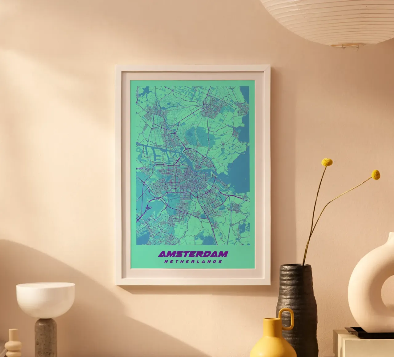 Stedelijk ontwerp: Amsterdam stadsplattegrond poster poster met kunststof frame van CityMapPoster