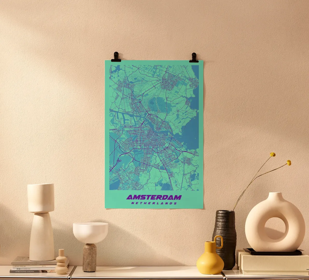 Stedelijk ontwerp: Amsterdam stadsplattegrond poster poster met kunststof frame van CityMapPoster