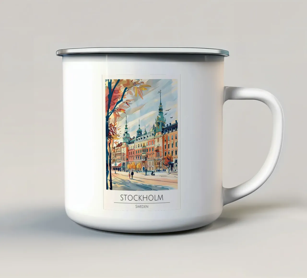 Poster di viaggio Pop Art Stoccolma Stortorget tazza in smalto da homdeco