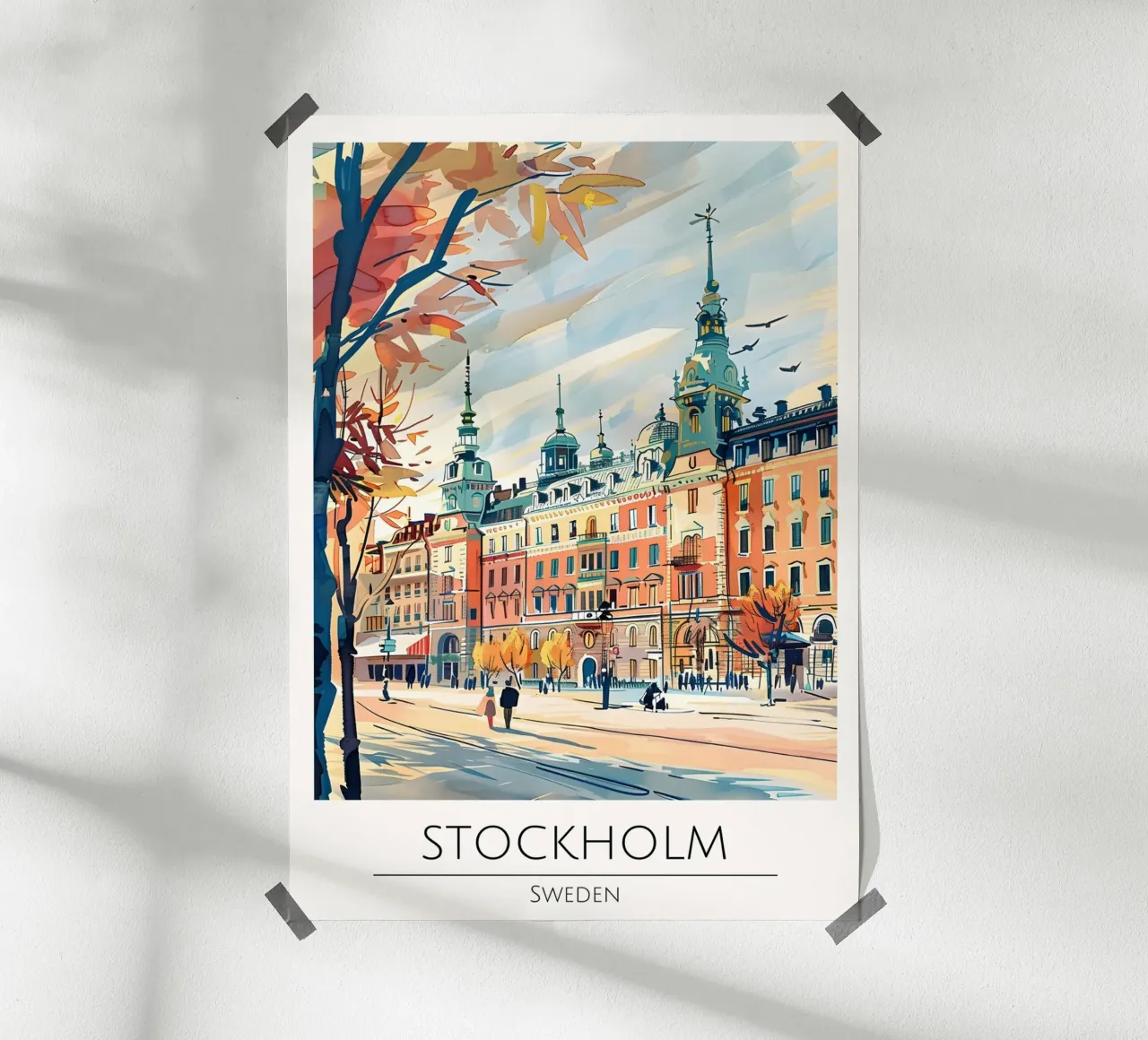 Poster di viaggio Pop Art Stoccolma Stortorget poster con telaio in legno da homdeco