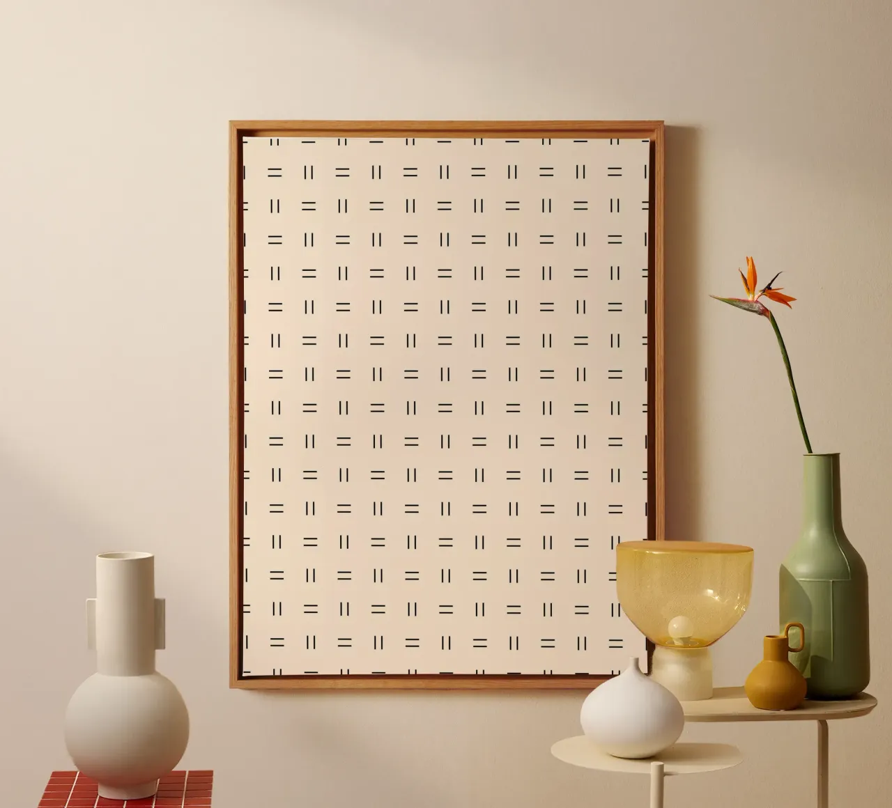Linee doppie minimal-scandinave | Nero su avorio tela con Cornice a cassetta da Beauty in Simplicity