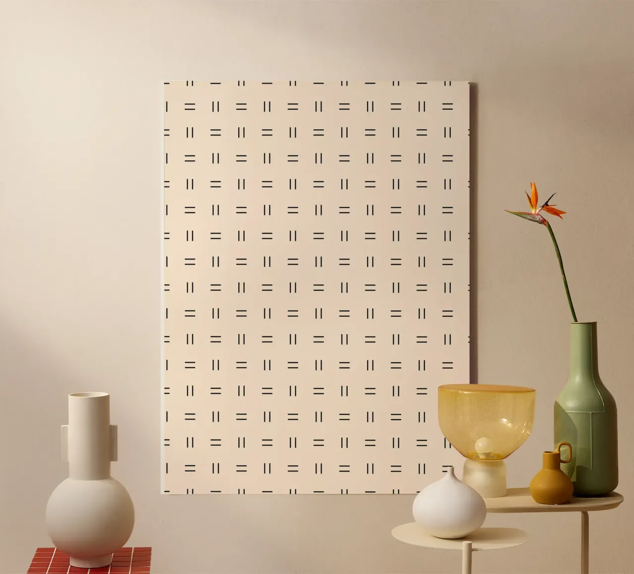 Linee doppie minimal-scandinave | Nero su avorio tela con Cornice a cassetta da Beauty in Simplicity