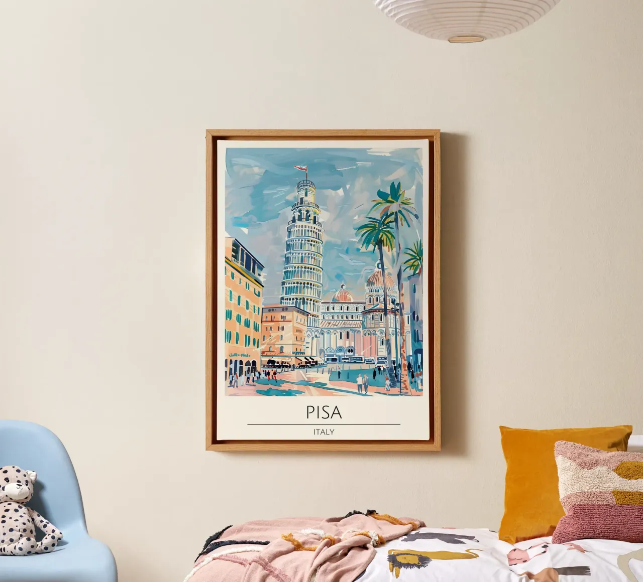 Pisa Scheve Toren Pop Art Reis Poster canvas met Baklijst van homdeco