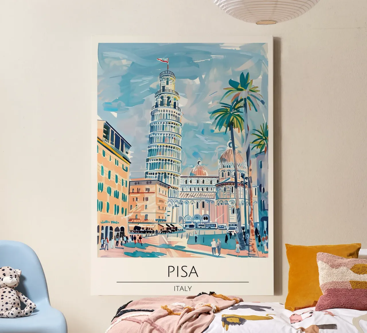 Pisa Scheve Toren Pop Art Reis Poster canvas met Baklijst van homdeco
