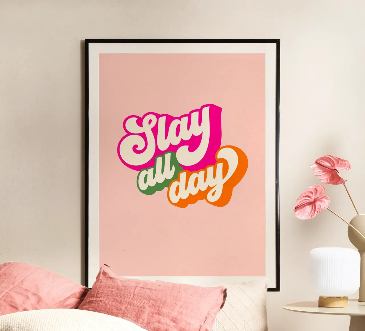 Slay All Day - tipografia d'ispirazione in stile retrò poster con telaio in alluminio da Dominique Vari Words