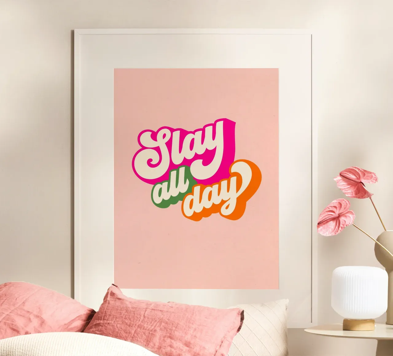 Slay All Day - tipografia d'ispirazione in stile retrò poster con telaio in alluminio da Dominique Vari Words