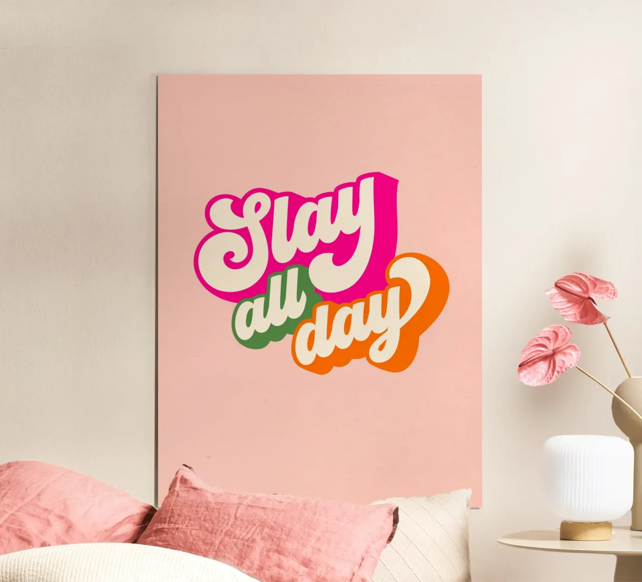 Slay All Day - tipografia d'ispirazione in stile retrò poster con telaio in alluminio da Dominique Vari Words