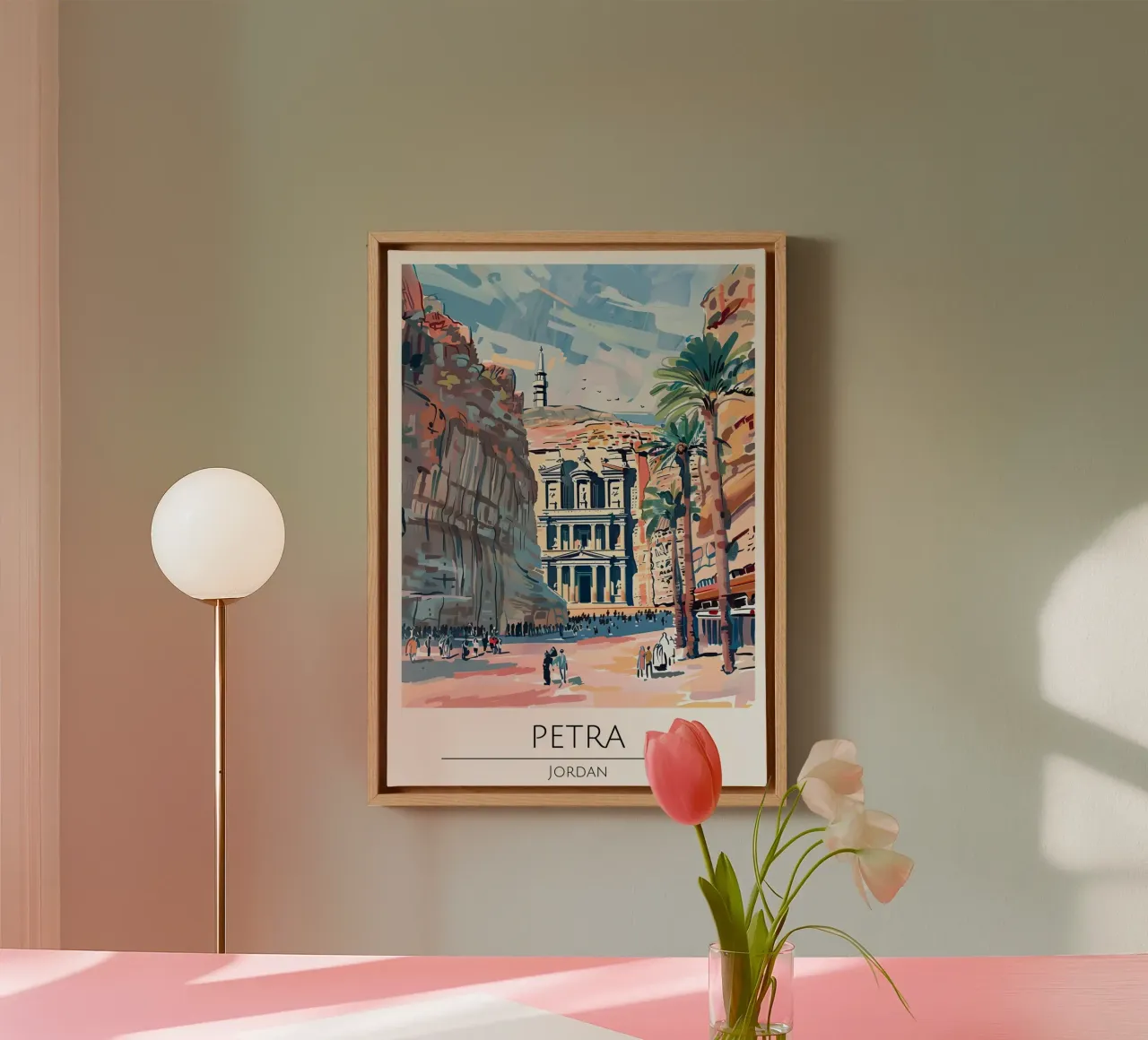 Petra Schatkist Pop Art Reisposter Jordanië canvas met Baklijst van homdeco