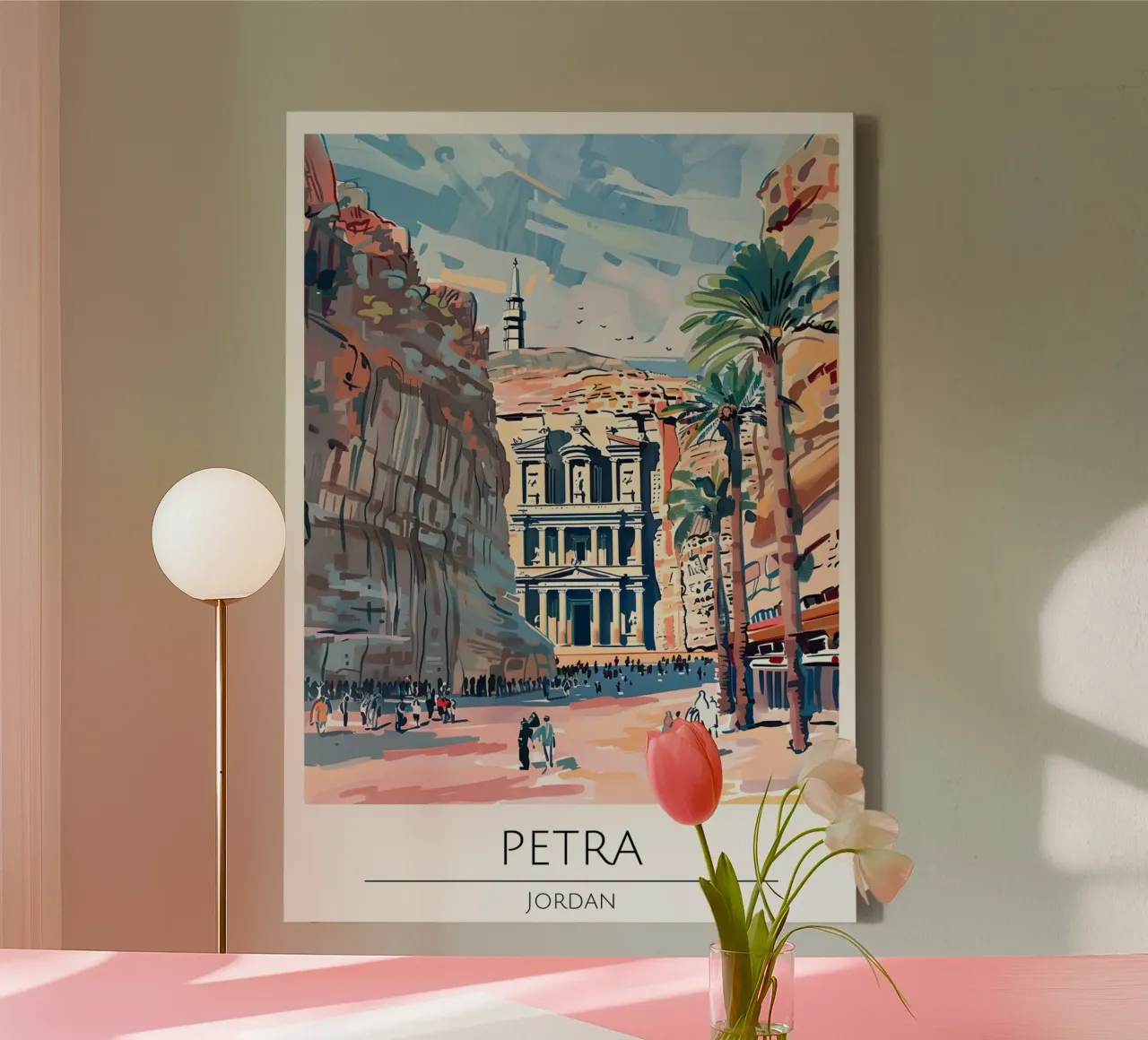 Petra Schatkist Pop Art Reisposter Jordanië canvas met Baklijst van homdeco