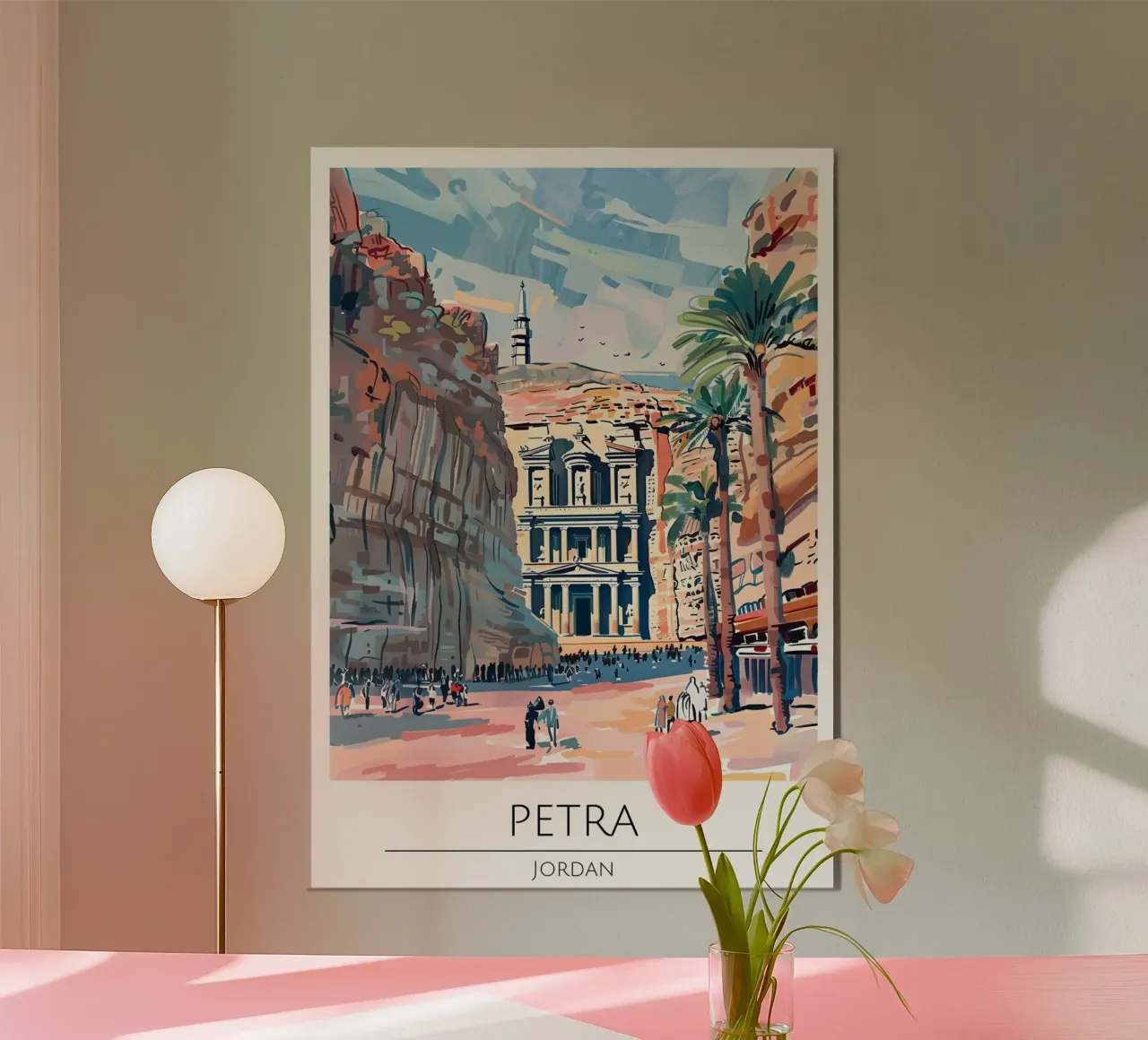 Poster di viaggio Pop Art di Petra in Giordania poster con telaio in plastica da homdeco