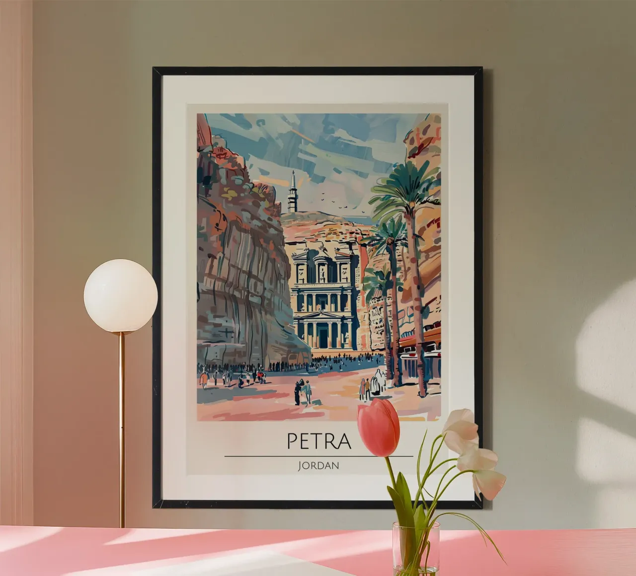 Poster di viaggio Pop Art di Petra in Giordania poster con telaio in plastica da homdeco