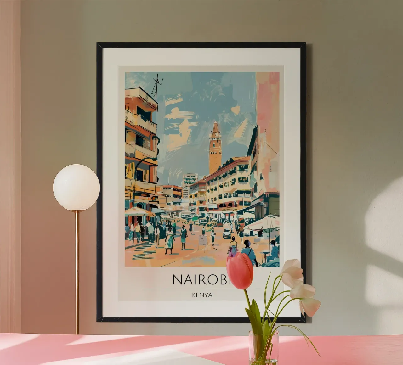 Nairobi Cityscape Pop Art Poster di viaggio Kenya poster con telaio in alluminio da homdeco