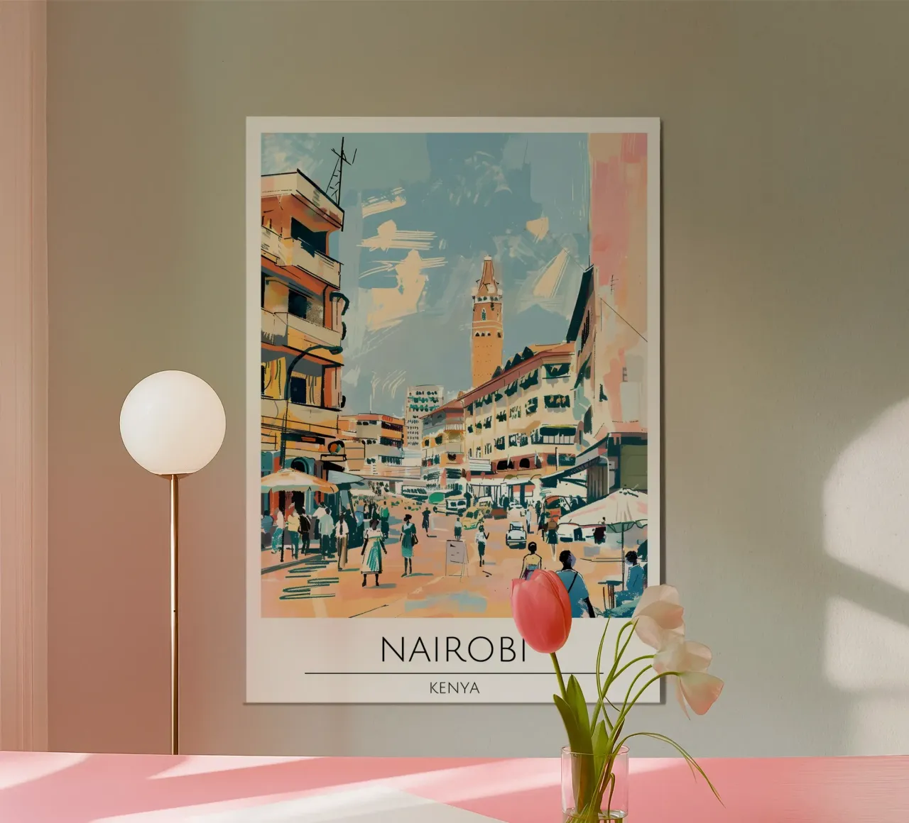 Nairobi Cityscape Pop Art Poster di viaggio Kenya poster con telaio in alluminio da homdeco