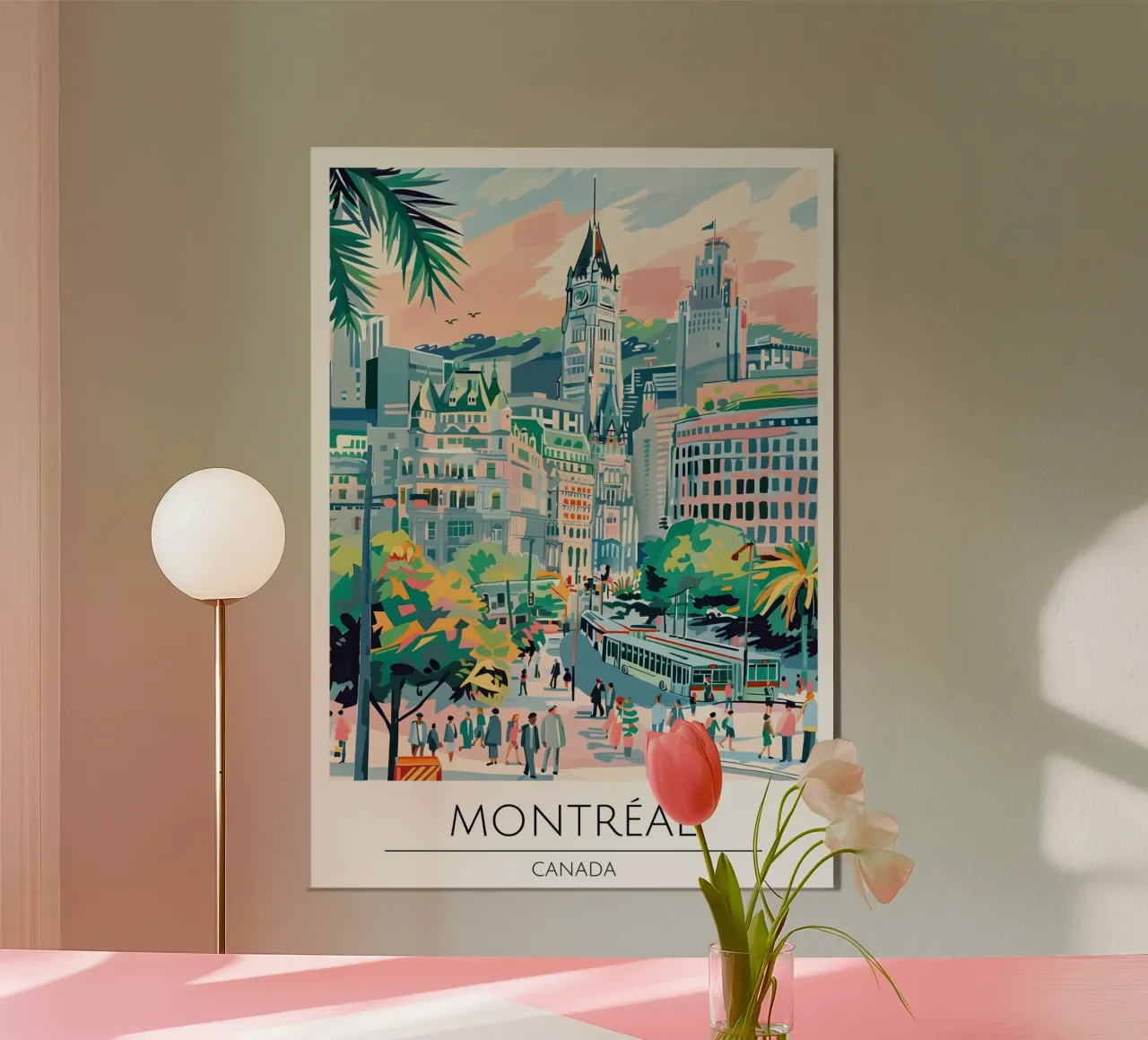 Poster di viaggio pop art del porto vecchio di Montreal poster con telaio in legno da homdeco