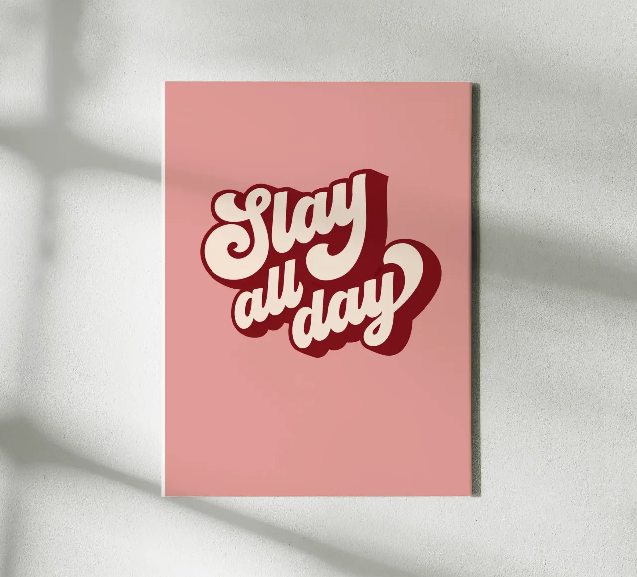 Retro peachy 'Slay all day'• motivational typographic art canvas with Floater frame by Dominique Vari Words