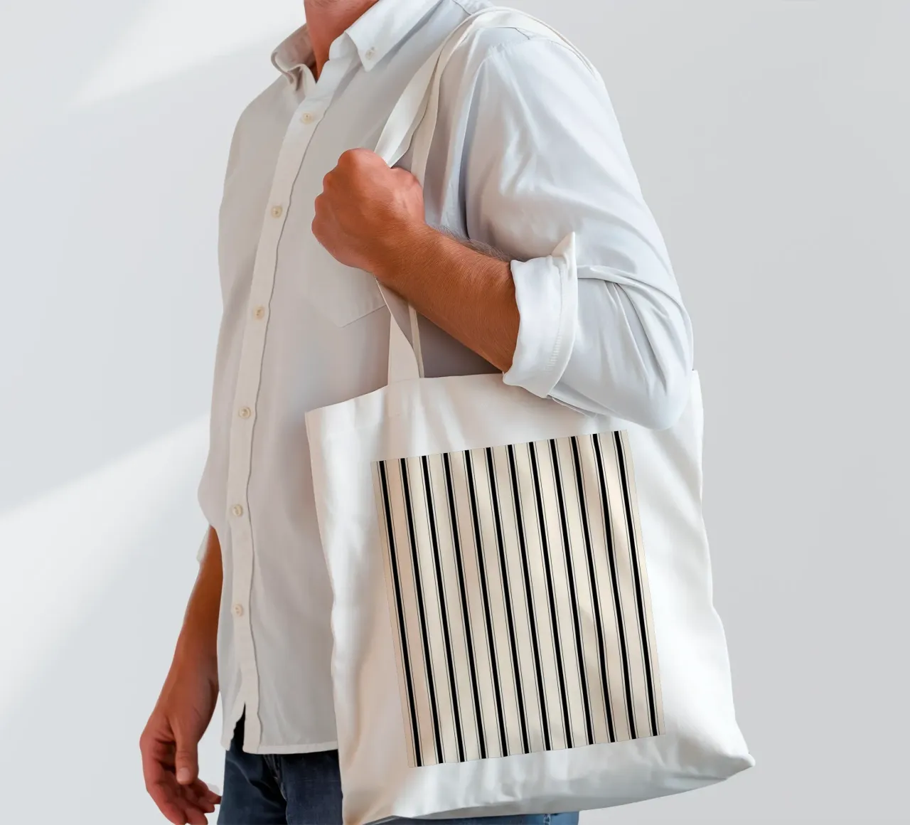 Minimal Farmhouse Linee miste 2 | Nero su avorio borsa in juta da Beauty in Simplicity