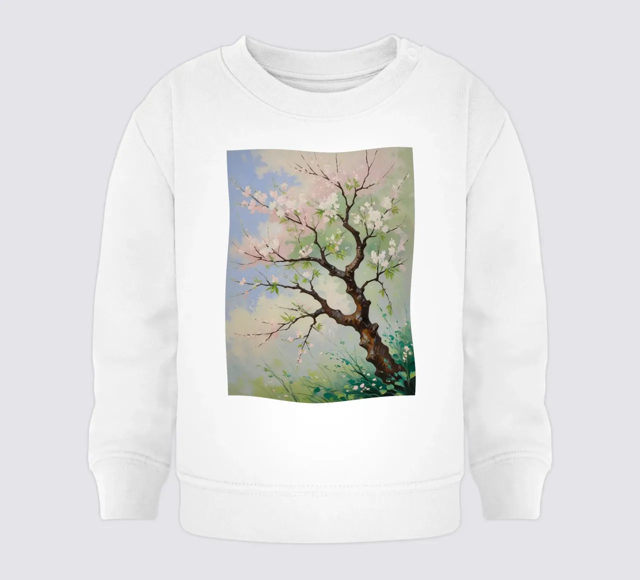 Serenità in fiore: Un vibrante dipinto a olio di un albero di ciliegio felpa neonato da Artistic-shop
