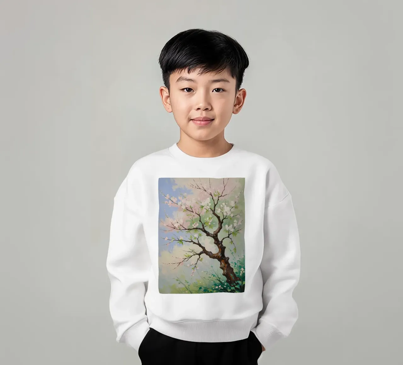Serenità in fiore: Un vibrante dipinto a olio di un albero di ciliegio felpa bambino da Artistic-shop