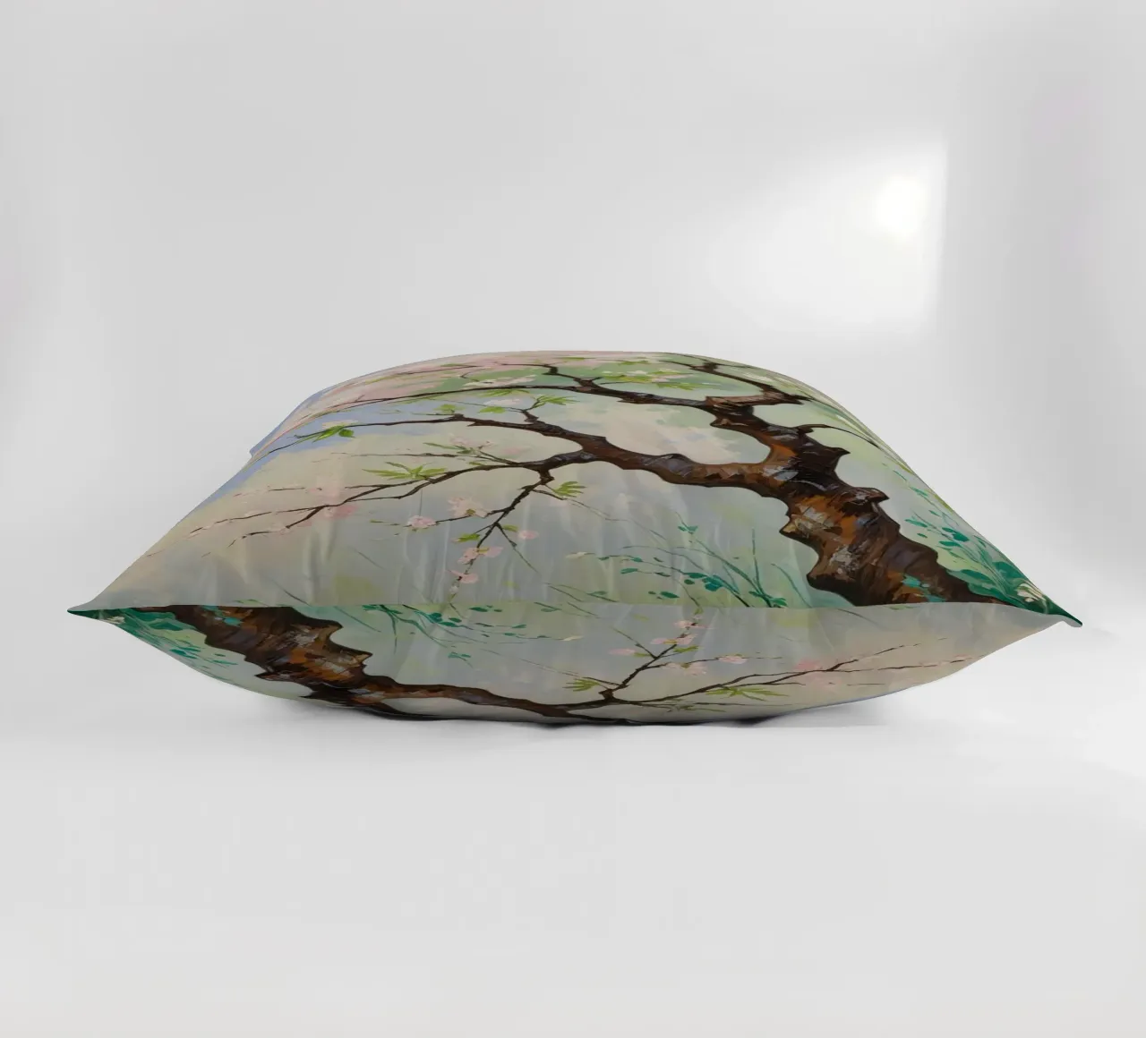 Serenità in fiore: Un vibrante dipinto a olio di un albero di ciliegio cuscino da Artistic-shop