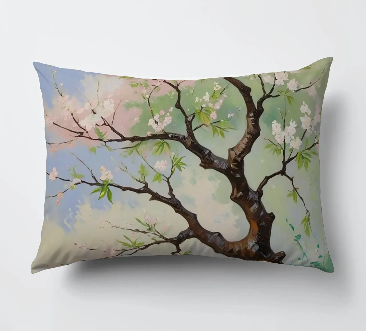 Serenità in fiore: Un vibrante dipinto a olio di un albero di ciliegio cuscino da Artistic-shop