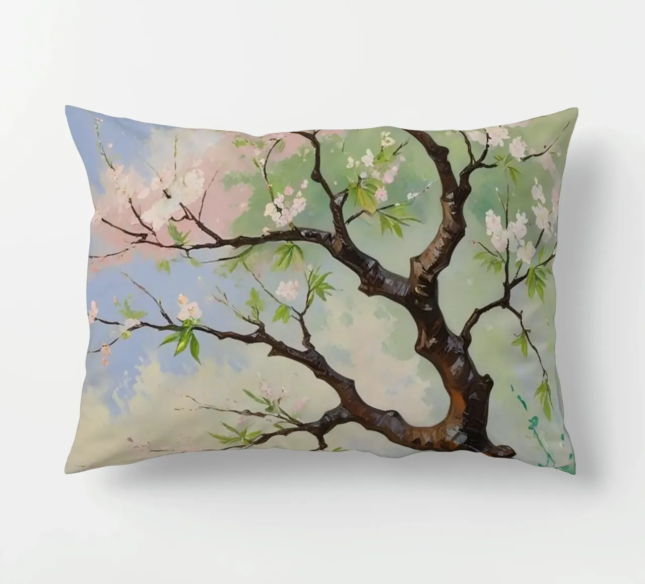 Serenità in fiore: Un vibrante dipinto a olio di un albero di ciliegio cuscino da Artistic-shop