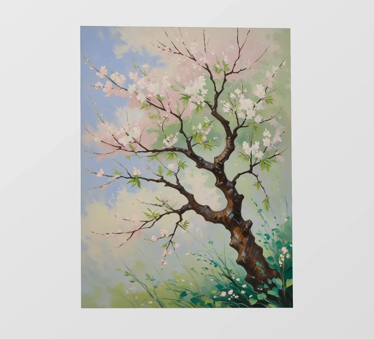 Serenità in fiore: Un vibrante dipinto a olio di un albero di ciliegio pellicola backlit da Artistic-shop
