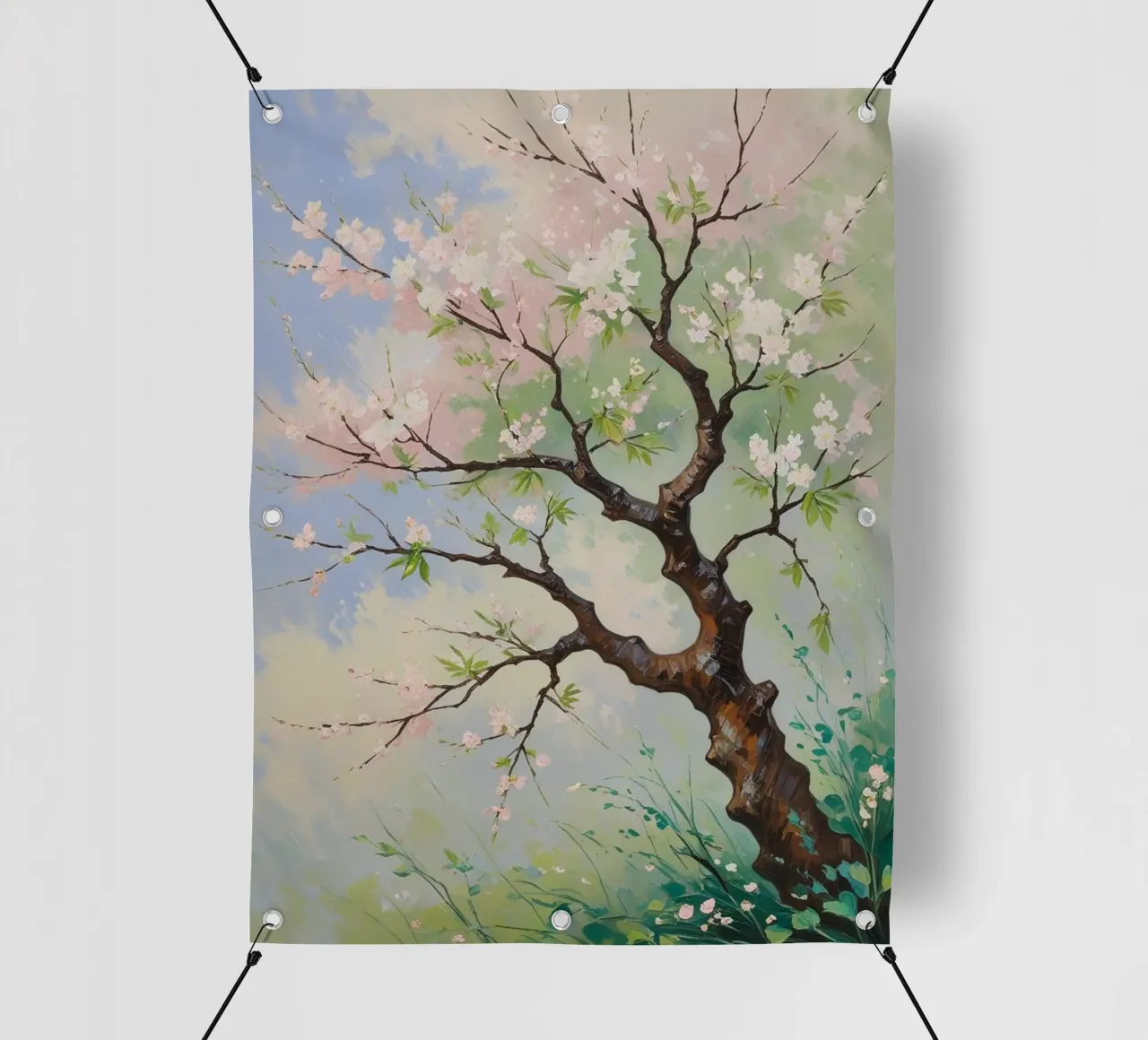 Serenità in fiore: Un vibrante dipinto a olio di un albero di ciliegio telo in pvc da Artistic-shop