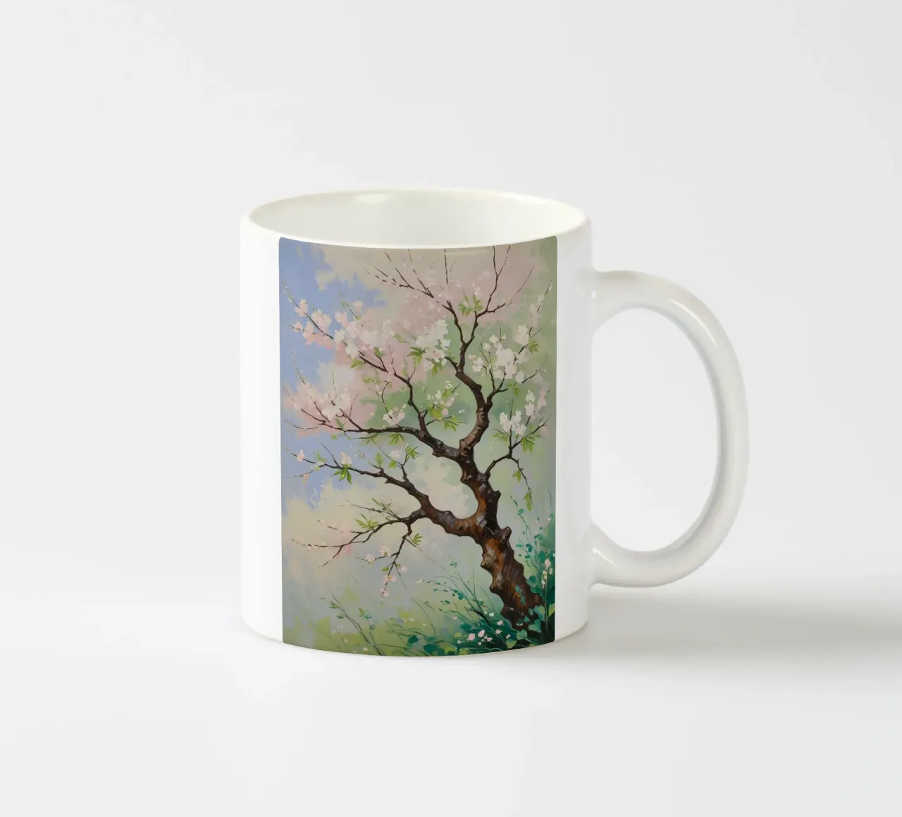 Serenità in fiore: Un vibrante dipinto a olio di un albero di ciliegio tazza in ceramica da Artistic-shop