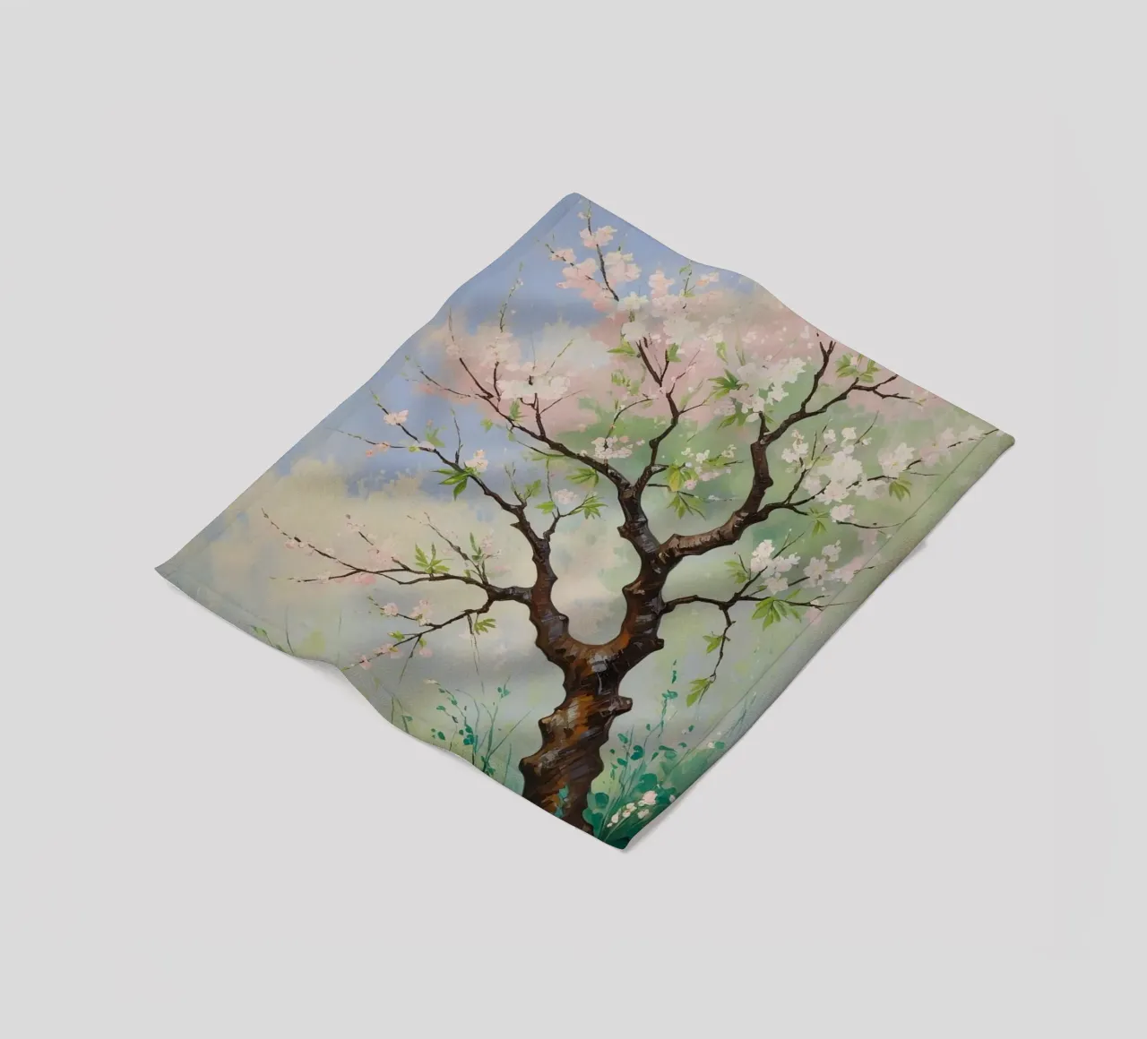 Serenità in fiore: Un vibrante dipinto a olio di un albero di ciliegio coperta in pile da Artistic-shop