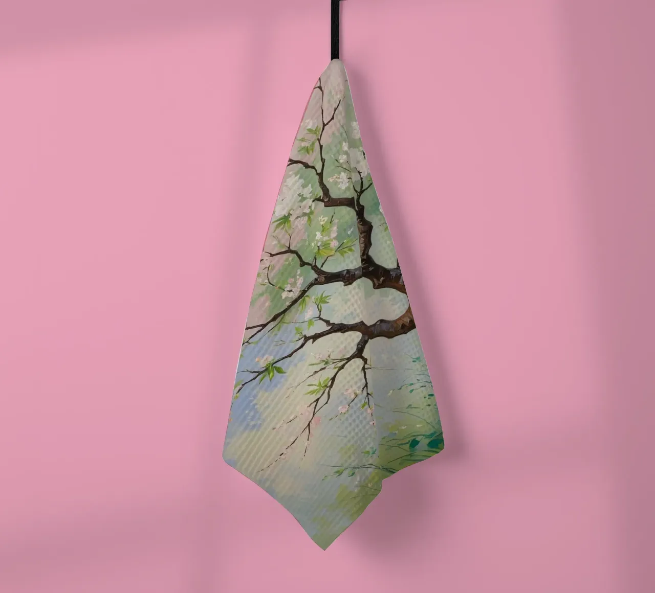 Serenità in fiore: Un vibrante dipinto a olio di un albero di ciliegio canovaccio da cucina da Artistic-shop