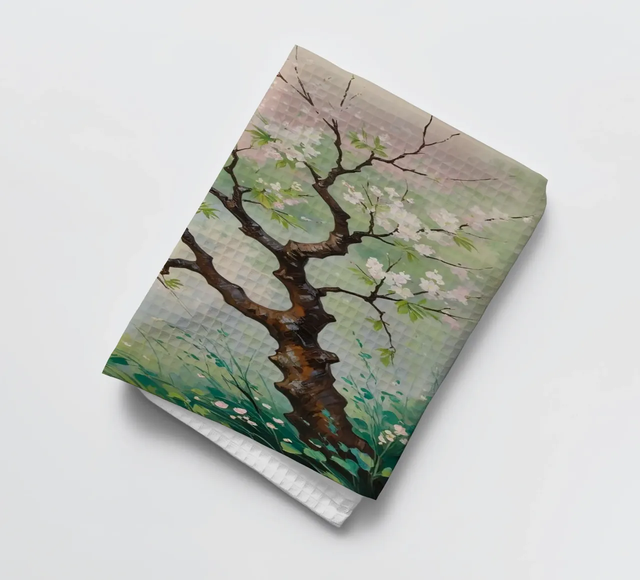 Serenità in fiore: Un vibrante dipinto a olio di un albero di ciliegio canovaccio da cucina da Artistic-shop